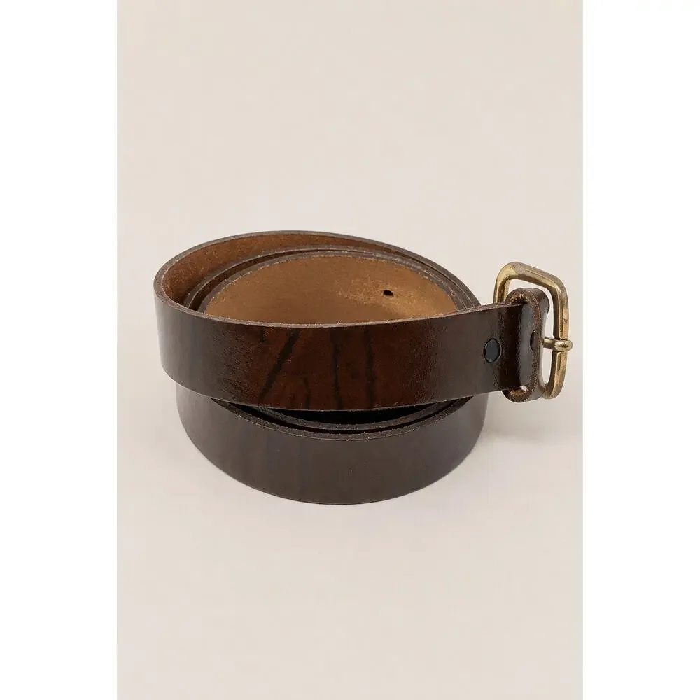 Vintage Oil Tan Leather Belt – Brown & Black – Brass Tone Buckle – Size 42